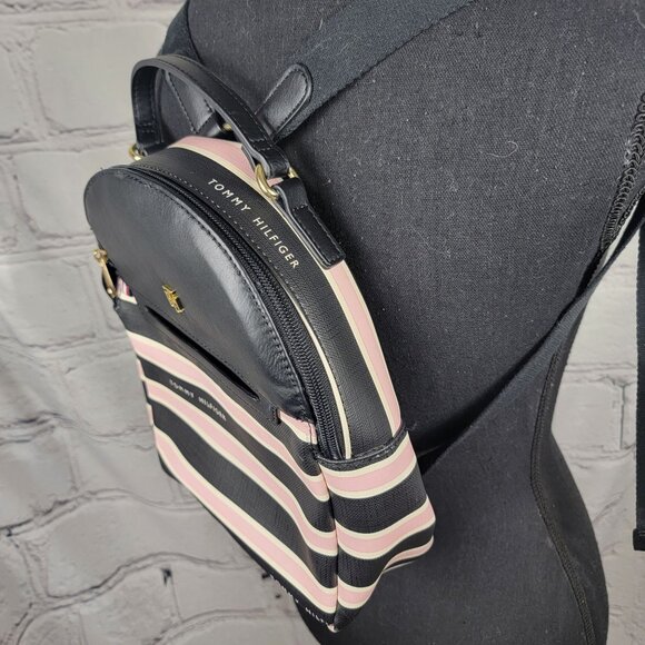 Tommy Hilfiger Womens Mini Backpack Bag Pink Navy White Stripe Small Handbag - Picture 4 of 11